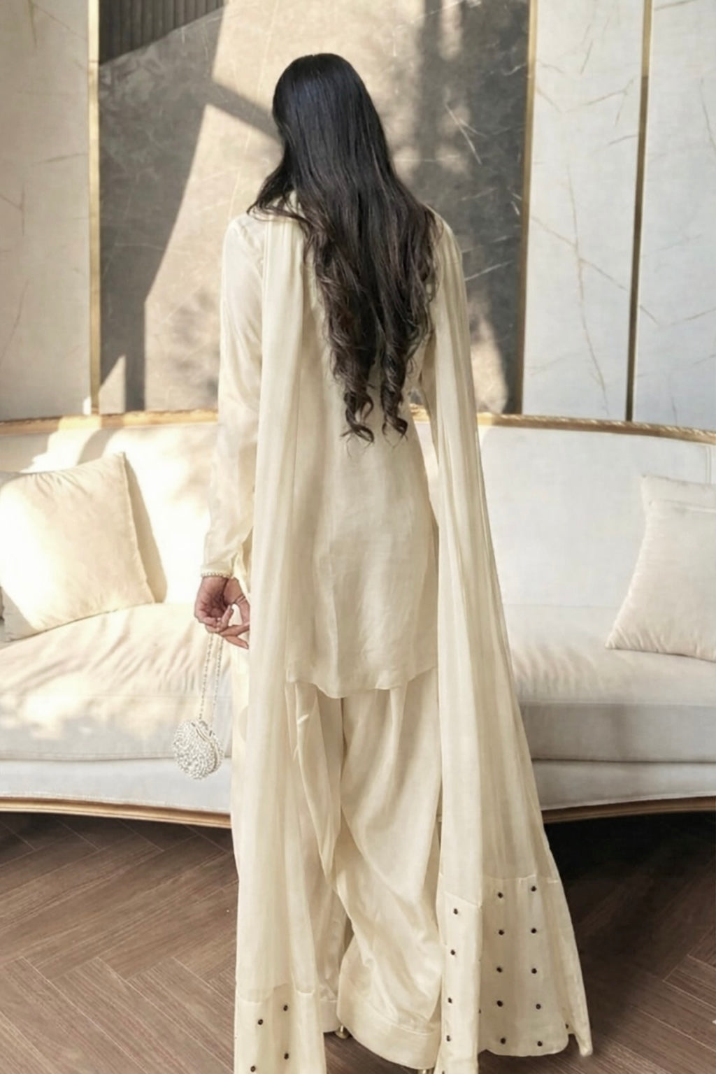 Heavy georgette silk dupatta with embroidery and moti embellishment