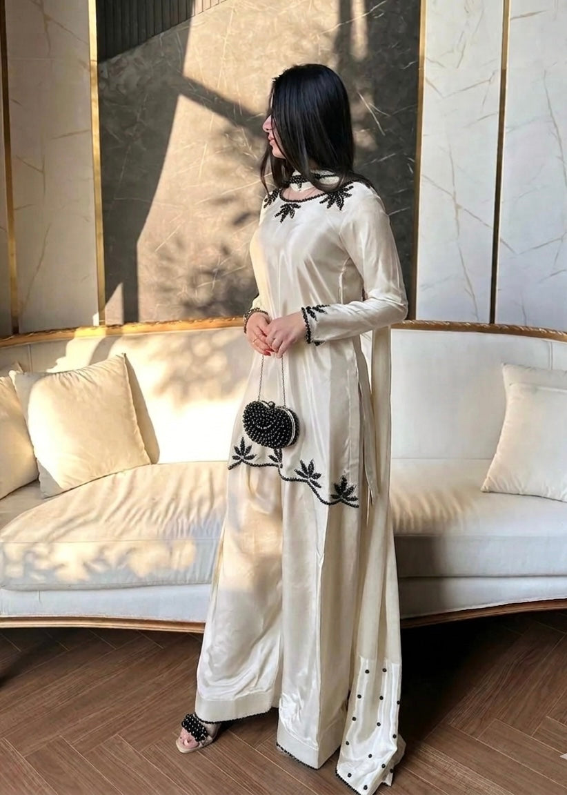 Heavy georgette silk dupatta with embroidery and moti embellishment