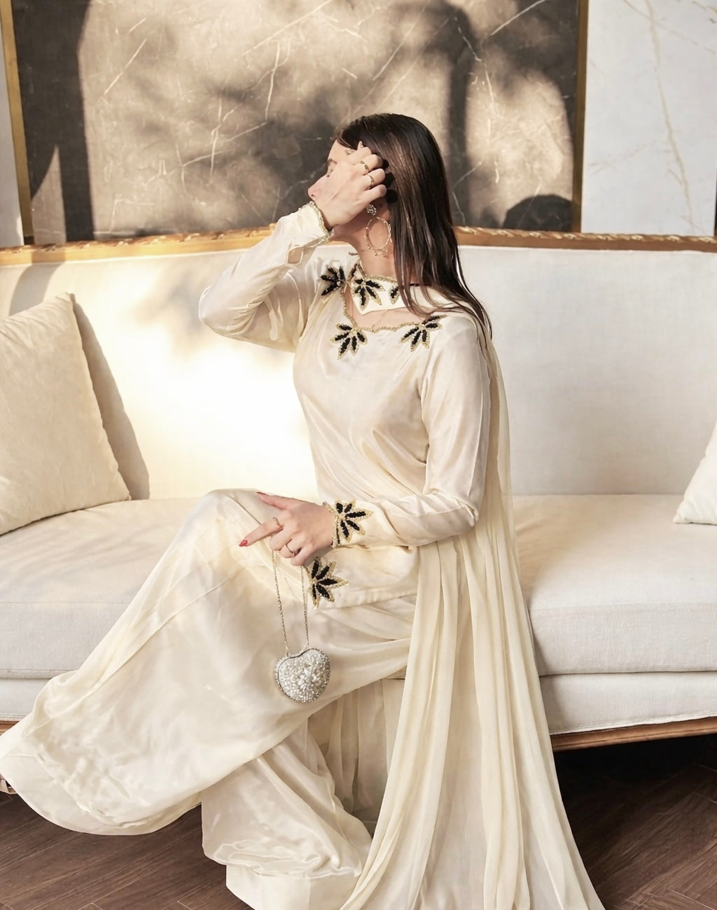 Heavy georgette silk dupatta with embroidery and moti embellishment