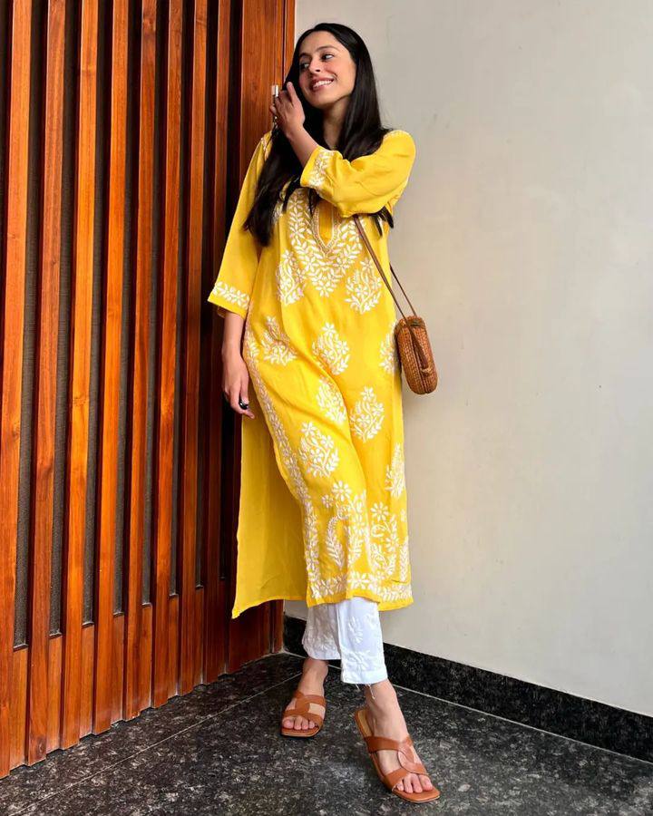 Adevira Yellow Chikankari Kurta Set