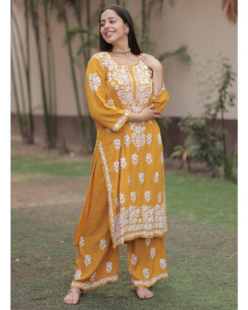 Adevira Yellow Chikankari Kurta Set