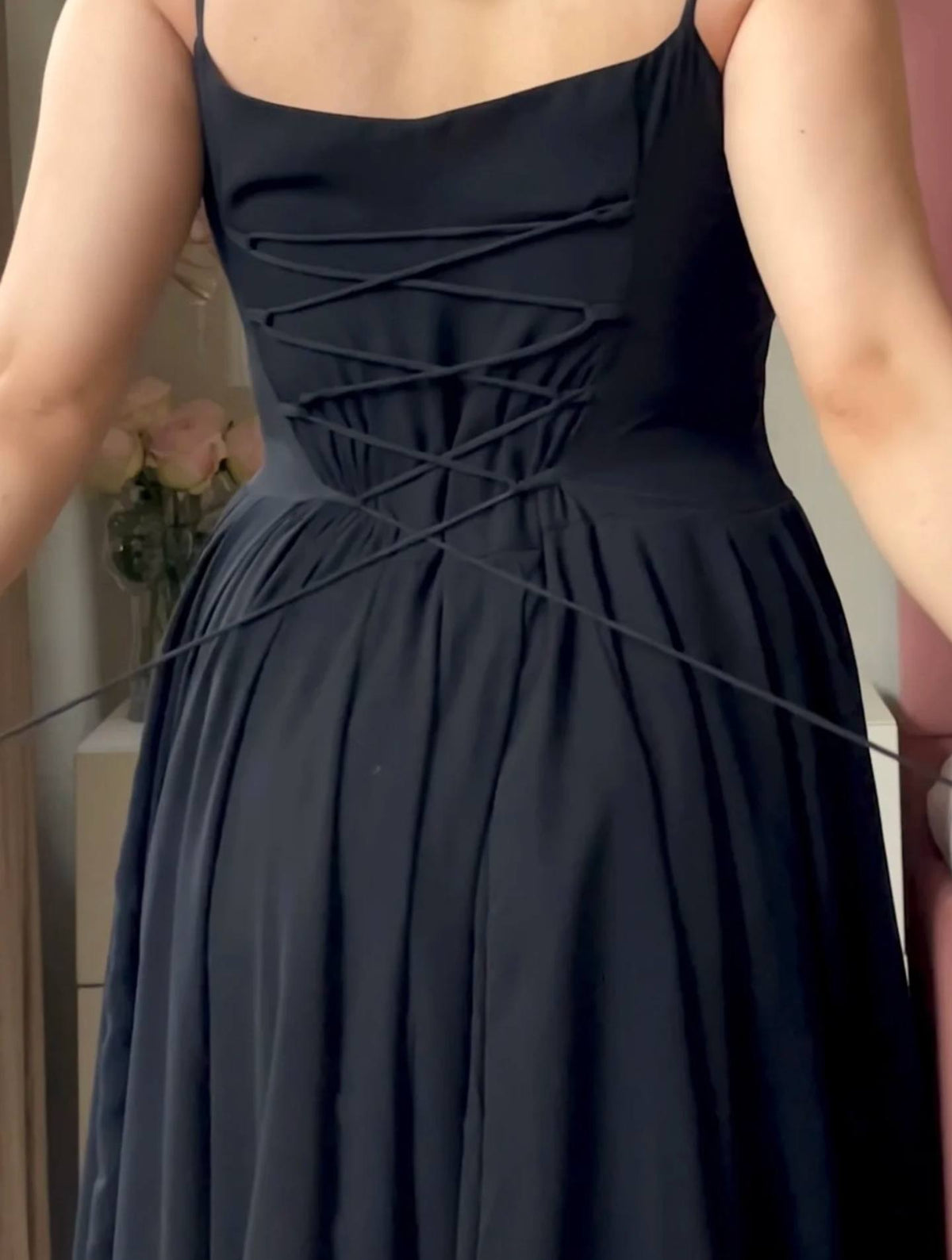 Black Flared Anarkali Gown with Elegant Square Neckline, Sheer Sleeves and Pearl