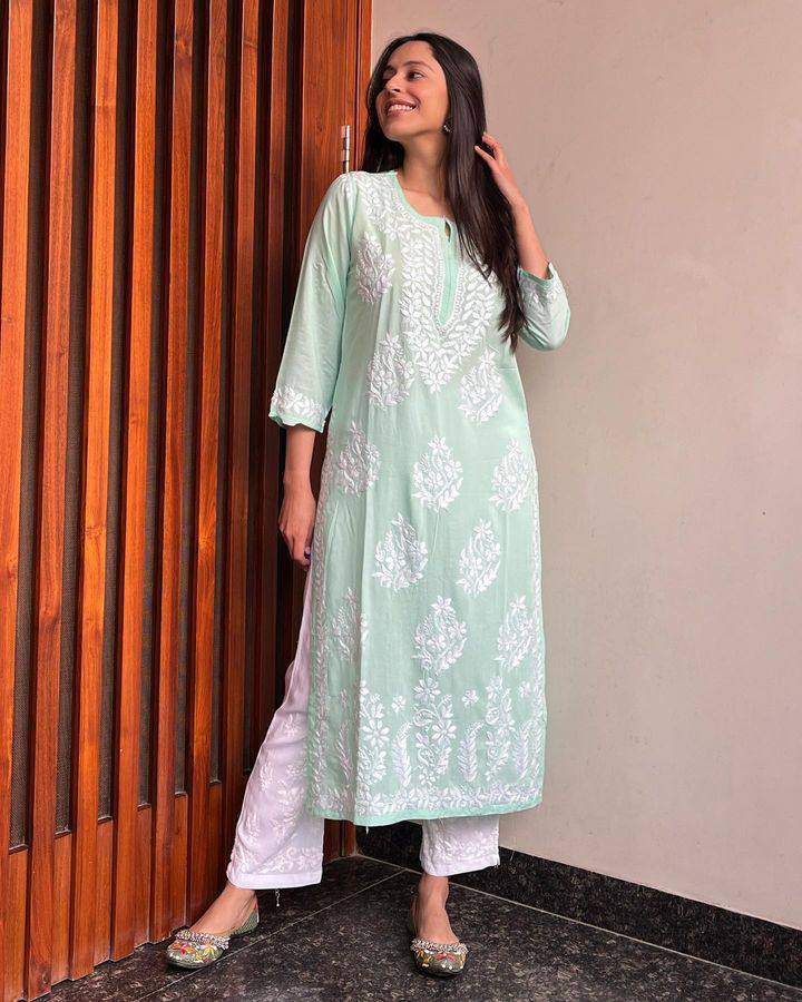 Adevira Pista Chikankari Kurta Set