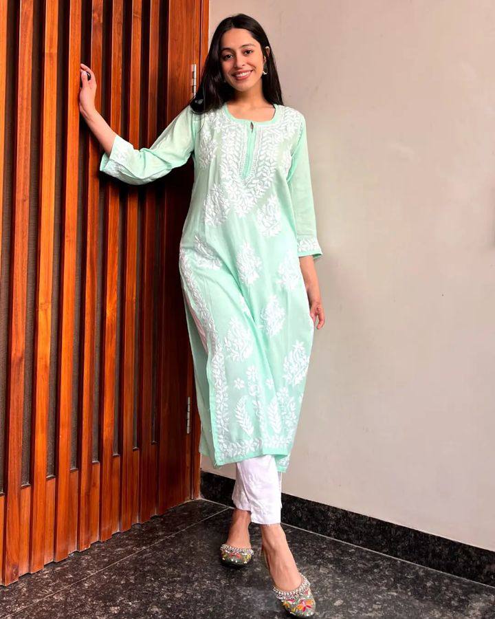 Adevira Pista Chikankari Kurta Set