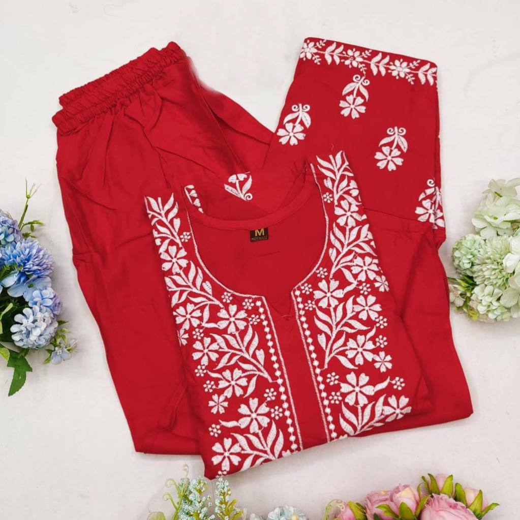 Adevira Maroon Chikankari Kurta Set