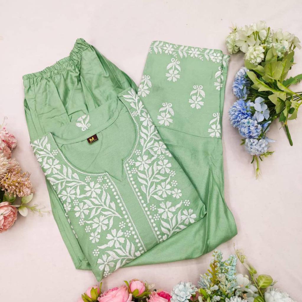 Adevira Pista Chikankari Kurta Set