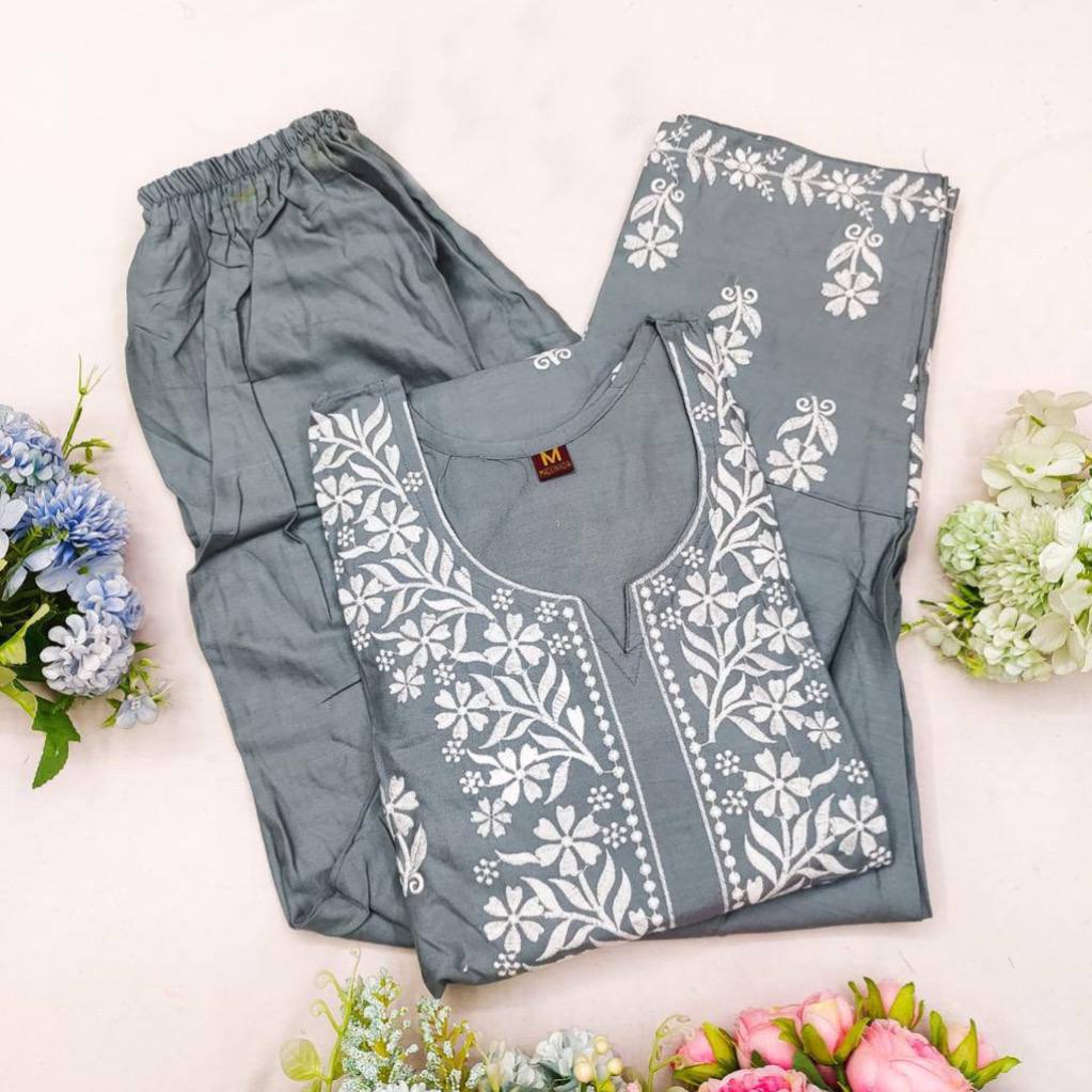 Adevira Greay Chikankari Kurta Set