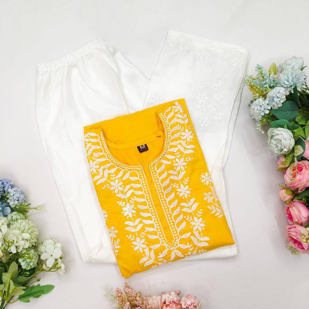 Adevira Yellow Chikankari Kurta Set
