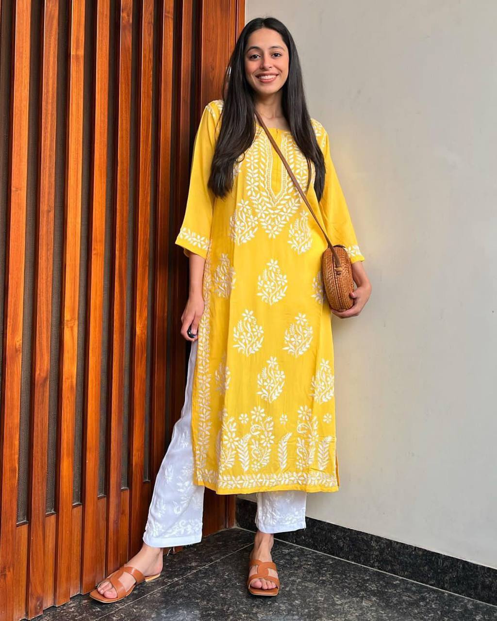 Adevira Yellow Chikankari Kurta Set
