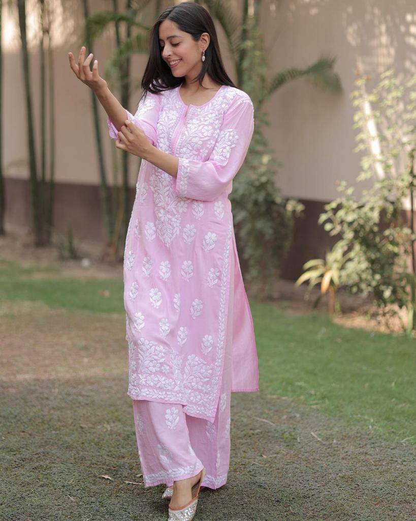 Adevira Pink Chikankari Kurta Set