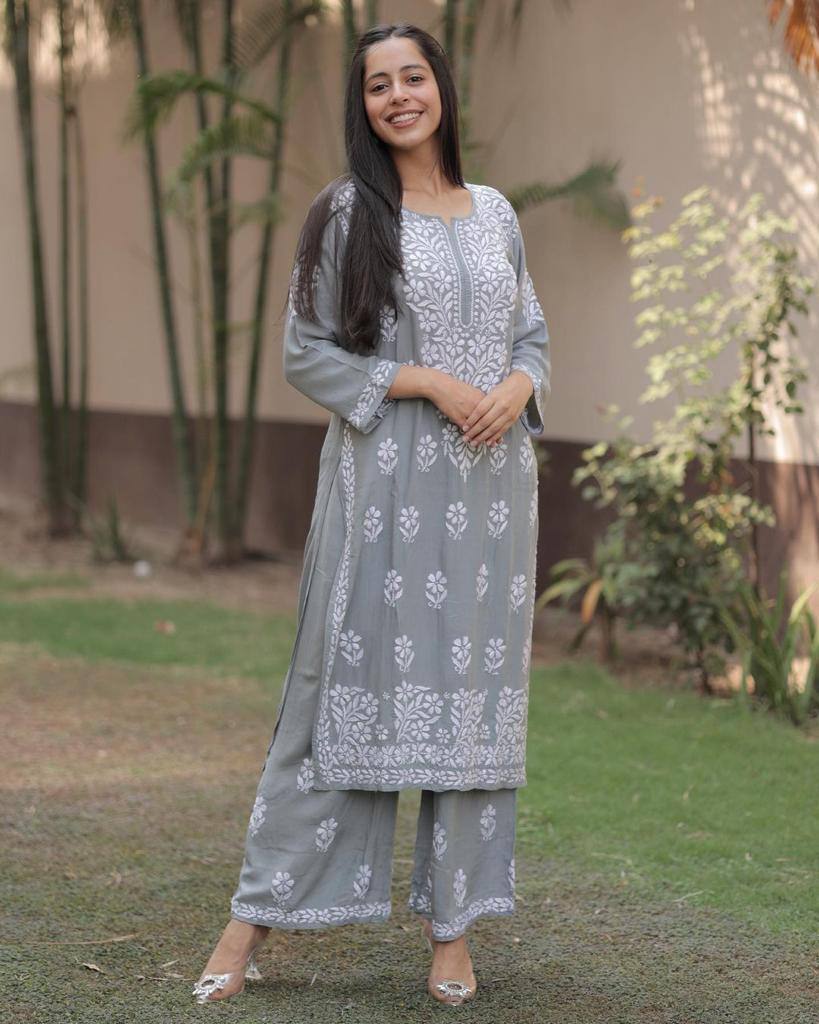 Adevira Greay Chikankari Kurta Set