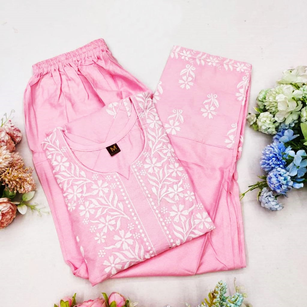 Adevira Pink Chikankari Kurta Set