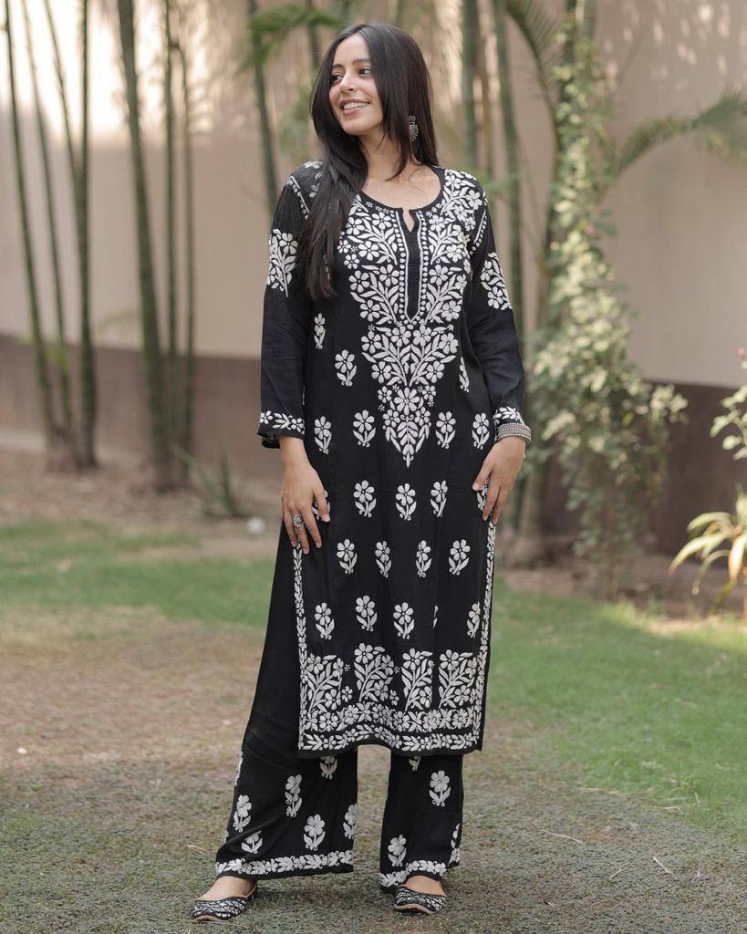 Adevira Black Chikankari Kurta Set
