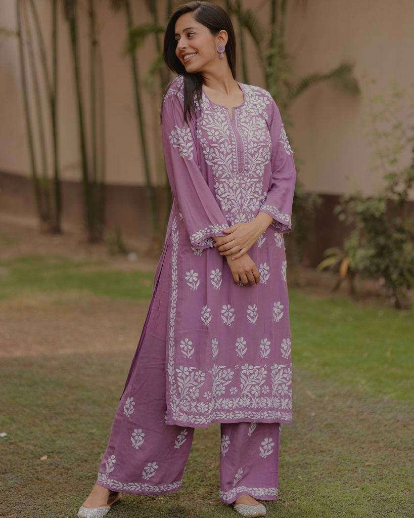 Adevira Purple Chikankari Kurta Set