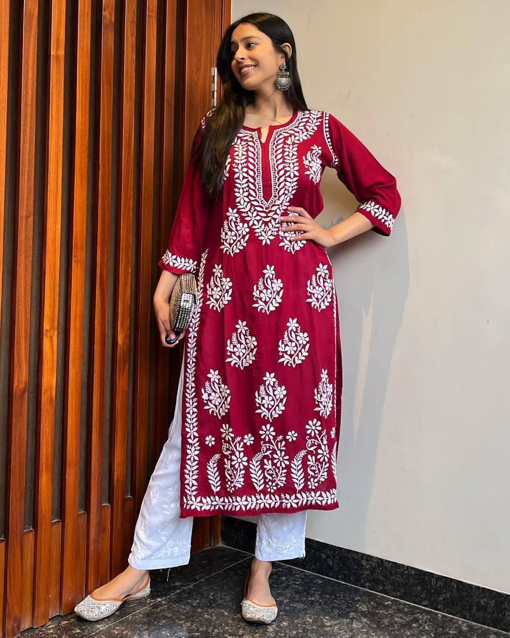 Adevira Maroon Chikankari Kurta Set