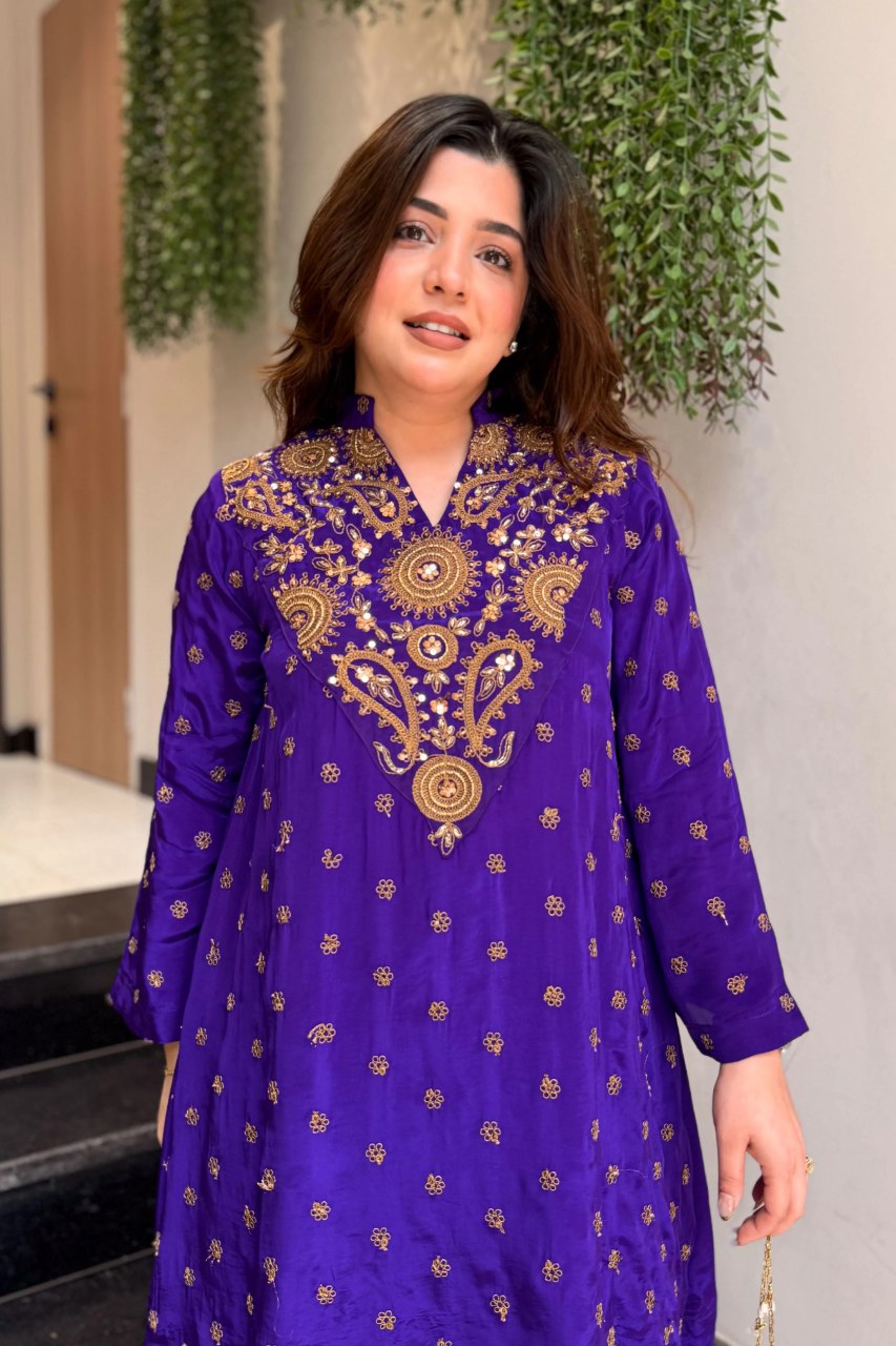 Women’s Purple Ivory Embroidered Kurta Palazzo Set