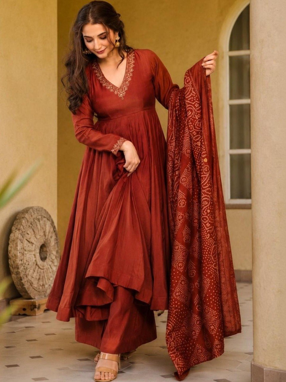 Women Ethnic Motifs Embroidered Work Kurta with Palazzos & With Dupatta