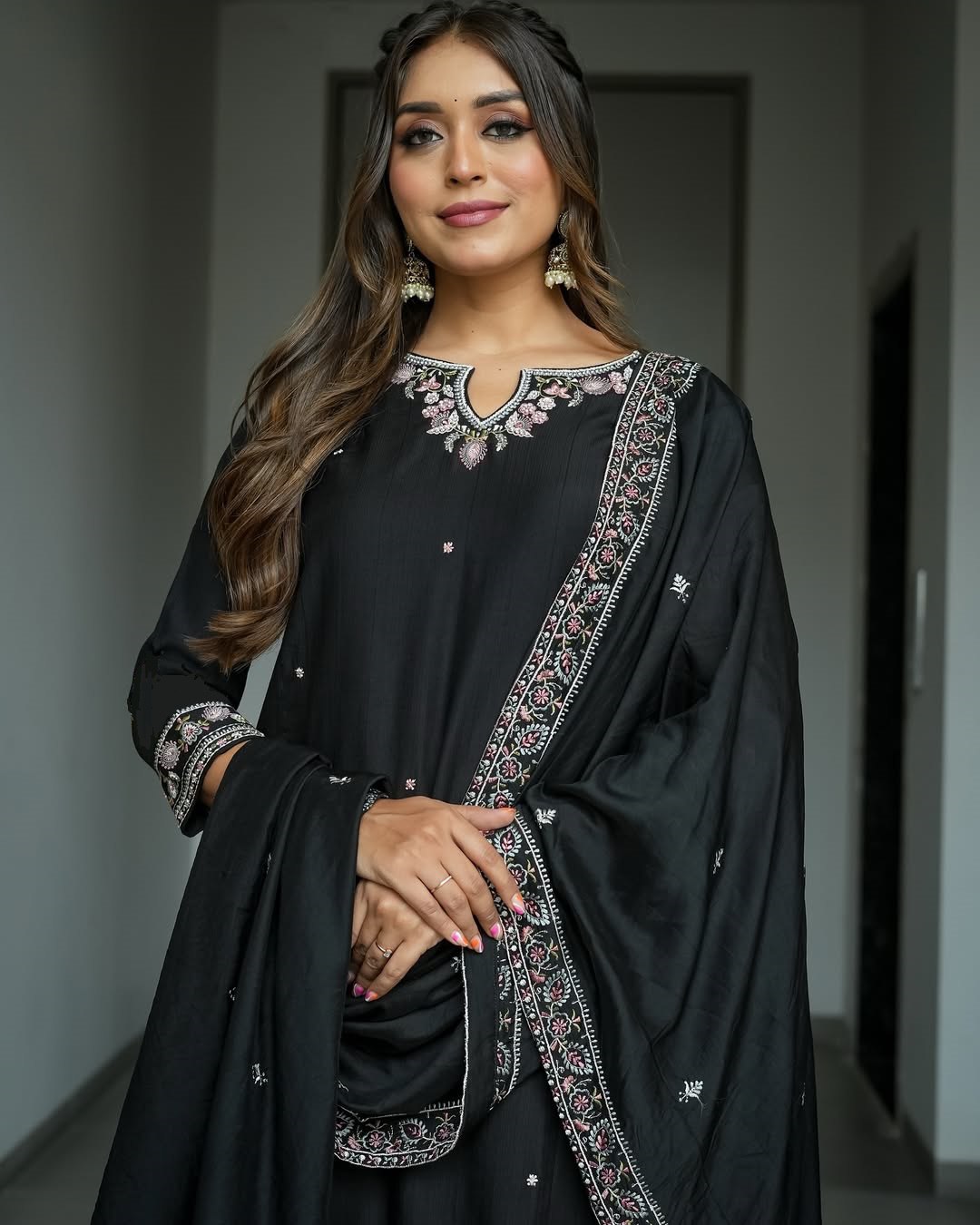 Adevira Ethnic Motifs Embroidered Black Suit