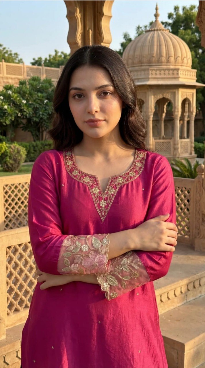 Adevira Ethnic Motifs Embroidered Kurta with Palazzos & Dupatta