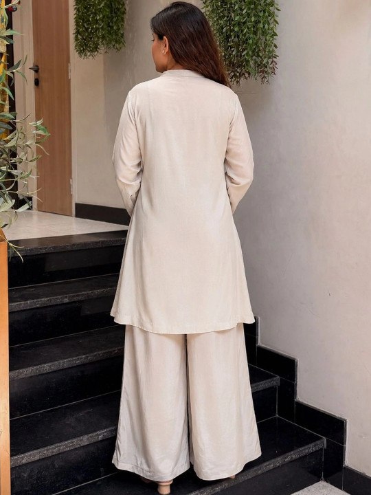 Women’s Ivory Embroidered Kurta Palazzo Set