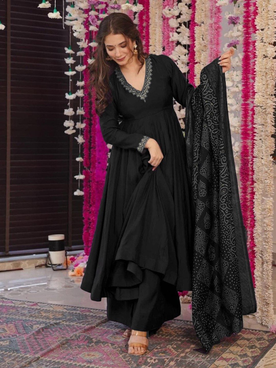 Women Ethnic Motifs Embroidered Empire Kurta with Palazzos & With Dupatta