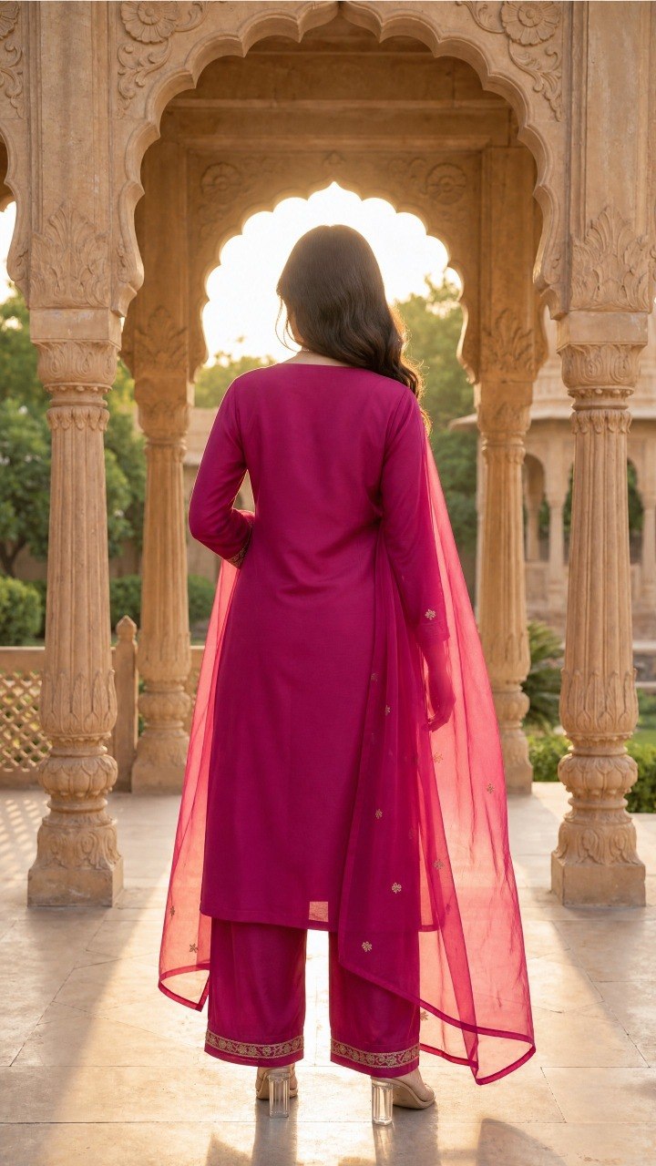Adevira Ethnic Motifs Embroidered Kurta with Palazzos & Dupatta