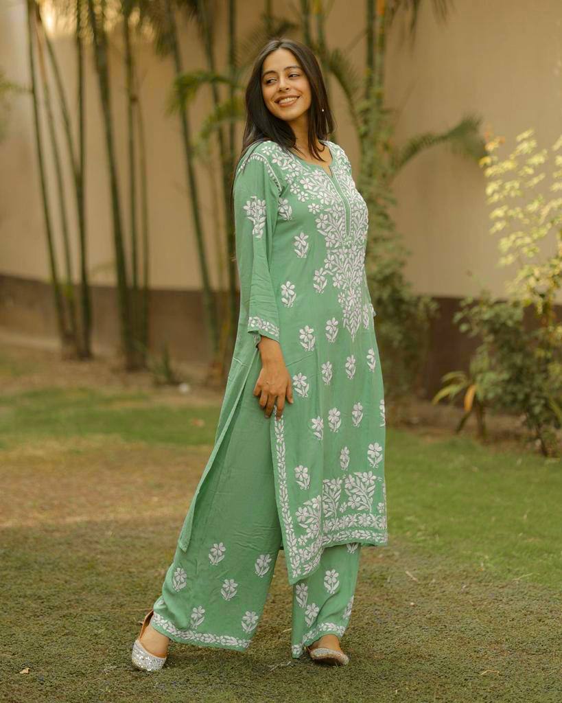 Adevira Pista Chikankari Kurta Set