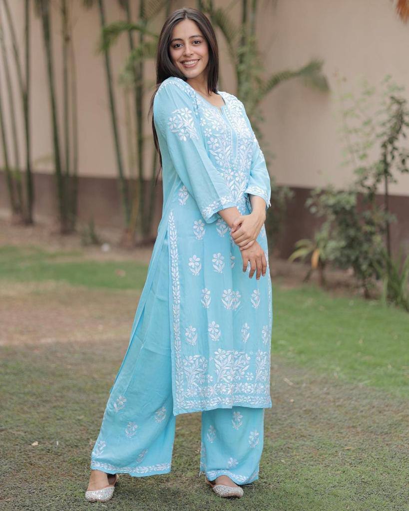 Adevira Blue Chikankari Kurta Set