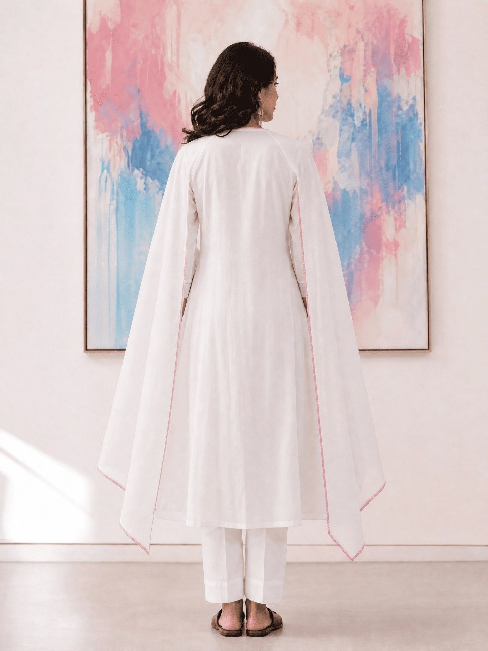 Adevira Off White Embroidered A-Line Kurta Trousers With Dupatta set