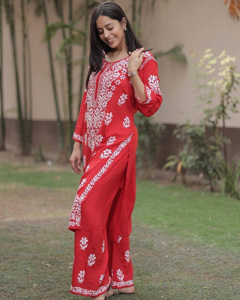 Adevira Maroon Chikankari Kurta Set