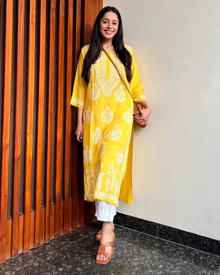 Adevira Yellow Chikankari Kurta Set